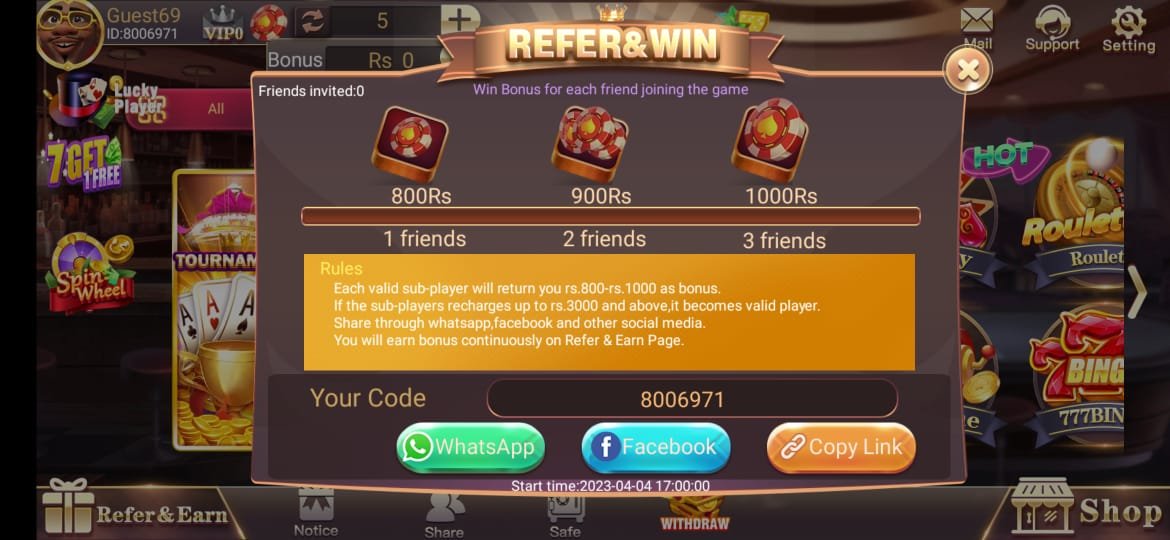 3 Patti Free Refer and Earn Bonus